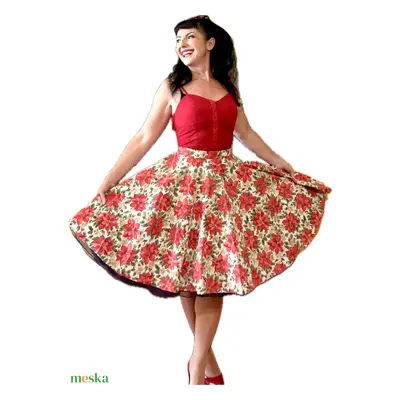 Pinup Rockabilly szoknya Mikulasvirag Vintage retro karácsonyi mintás