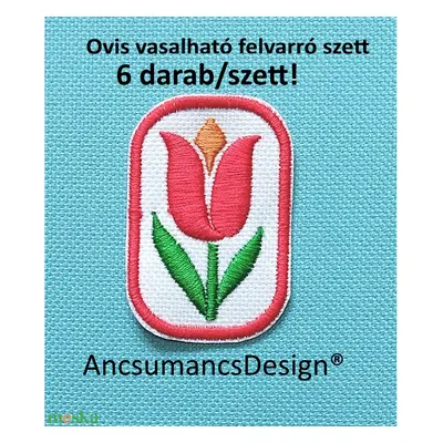 Vasalható varrható hímzett felvarró ovisjel óvodai jel Tulipán 5cm 6db/szett