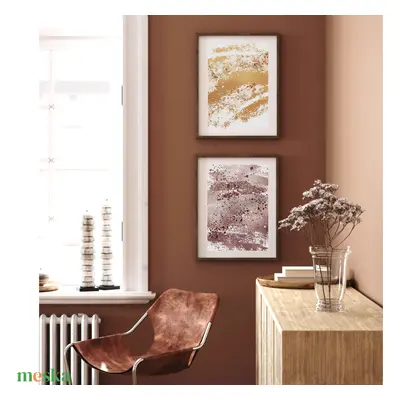 Rosegold és gold absztrakt modern képek / 2db Művészi art print. Limitált kiadásban többféle mér