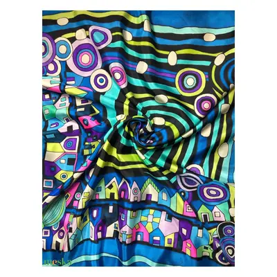 Kézzel festett selyemkendő “Hundertwasser” 75x75cm (pongé 8)