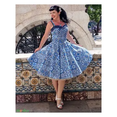 Pinup Rockabilly ruha Azulejo Portugál mozaik mintás