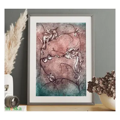 Lidércfény - Art Print, Giclée Nyomat Rézkarcról, Mesés Fali Dekoráció, Tündér, Törpe, Bagoly