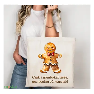 Mézi, mézeskalács figurás vászontáska / Csak a gombokat ne, gumicukorból vannak!