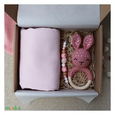 Light Pink Bunny Box - Baba ajándékdoboz / Babaváró ajándék / Babalátogató ajándék