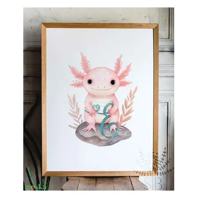 Axolotl grafikás gyerekszobai falikép kezdőbetűvel