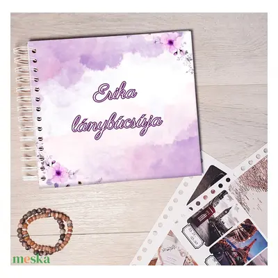 Lánybúcsús emlékkönyv, fotóalbum, napló, Scrapbook (lila) - névre szóló