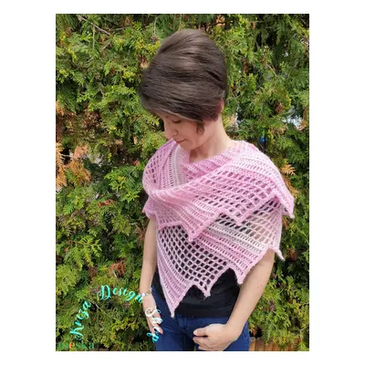 Kézműves horgolt csipke kendő - Lizard shawl (pink-rose)