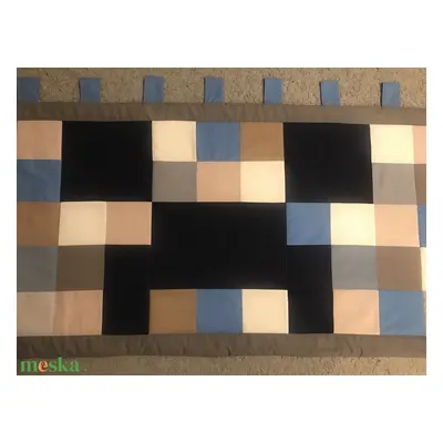 Minecraft Creeper patchwork falvédő, takaró kék-szürke