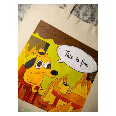 Vászontáska "This is fine." meme grafikával