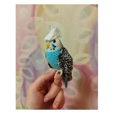 Amigurumi horgolt türkiz hullámos papagáj