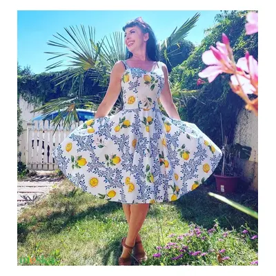 Pinup Rockabilly ruha sárga citrus mintás, gyümölcs