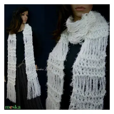 FRINGE SHAWL - extra-vastag kézzel kötött hosszú-rojtos sál / fehér