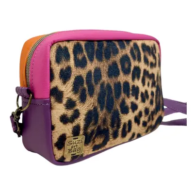 SuziartBag Leopárd mintás pink-narancs crossbody táska