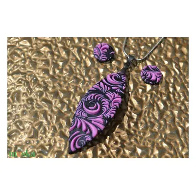 Mintás rózsaszín-fekete polymer clay ékszerszett