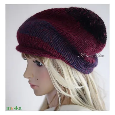 BEANIE LUX / teve - trendi kézzel kötött teveszőr-merinó-kidmohair sapka / tricolor