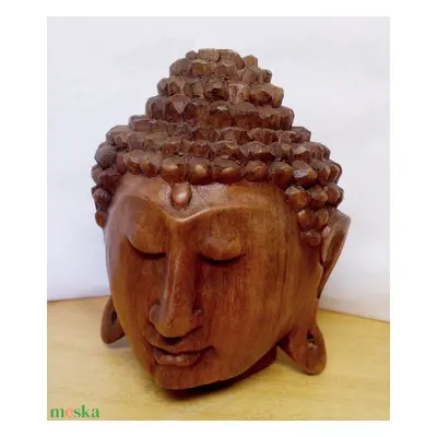 Meditáló Buddha Indonéz természetes keményfa szobor egzotikus ritkaság. 16cm.