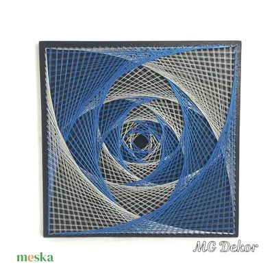 Fonalkép (string art) ezüst-kék rózsa