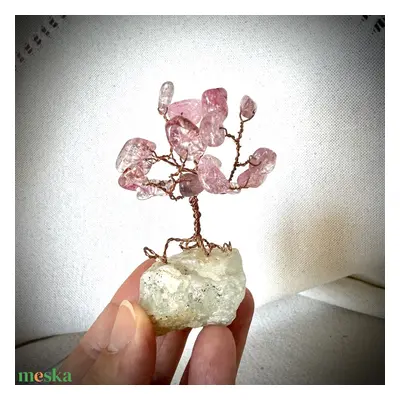 Mini Bonsai Rózsakvarc Ékszerfa szerencsefa, életfa, pénzfa, kristályfa rózsa kvarc kövekből drá