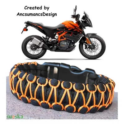 Designer túlélő paracord karkötő biztonsági csattal COBRA RIDER STITCH KTM Fekete narancssárga (