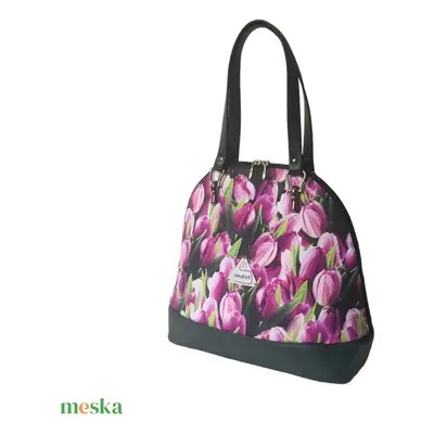 Női designer cipzáros válltáska - tulipános