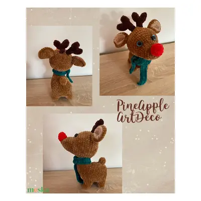 Horgolt csillogó szemű Rudolf a rénszarvas amigurumi (Messza)