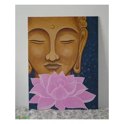 Arany Buddha Lótusszal - egyedi akril festmény, falikép 30x40