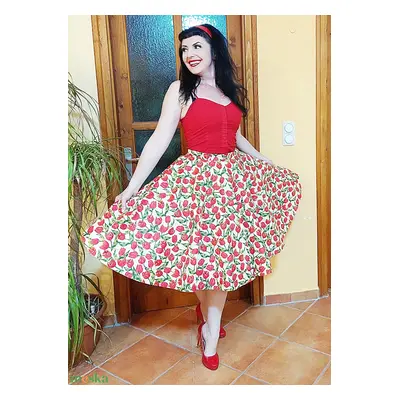 Pinup Rockabilly szoknya fehér alapon tulipános, körszoknya