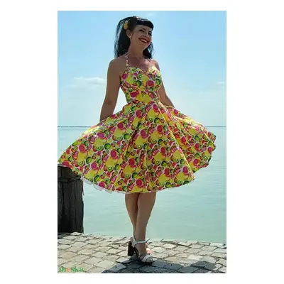 Pinup Rockabilly ruha sárga citrus mintás, gyümölcs