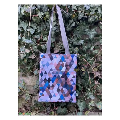 Kék-barna geometriai mintás bevásárló táska, tote bag