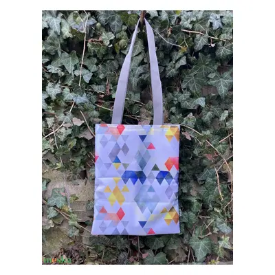 Fehér geometriai mintás bevásárló táska, tote bag