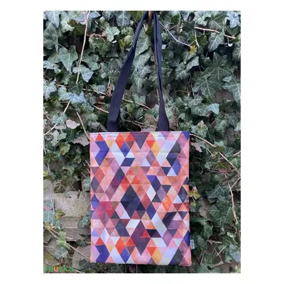 Barna-fekete geometriai mintás bevásárló táska, tote bag