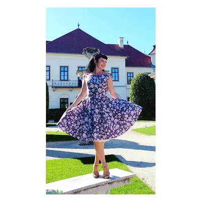 Rockabilly Pinup ruha, burgundi alapon cseresznye virág, sakura