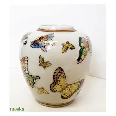 Pillangós retró japán Satsuma porcelán váza. Hibátlan különlegesség.