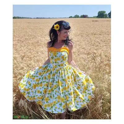 Pinup Rockabilly ruha napraforgó mintás virágos