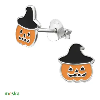 Halloween tök kalappal, 925 ezüst fülbevaló