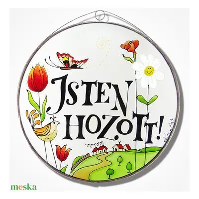 Tulipános Isten hozott - Üveg, Üvegkép