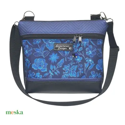 Bella crossbody oldaltáska 28x24cm - Éjjeli virágok fekete-kék