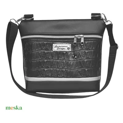 Bella crossbody oldaltáska 28x24cm - Elegáns fekete 3Dfekete ezüst cipzárral