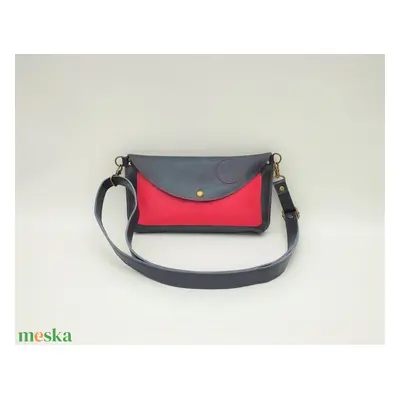 Sötétkék-piros bőr válltáska és crossbody Classica XS 004