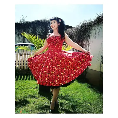 Pinup Rockabilly ruha piros alma mintás, gyümölcs