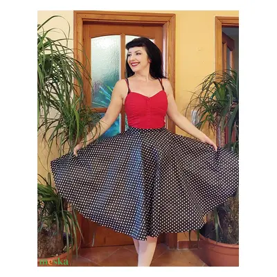 Pinup Rockabilly szoknya fekete pöttyös