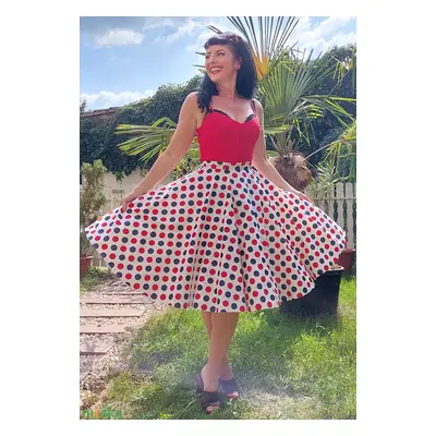 Pinup Rockabilly szoknya navy kék, piros pöttyös