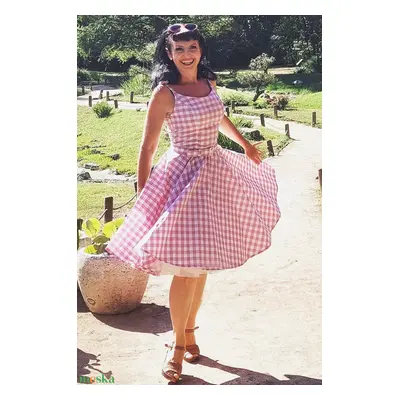 Pinup Rockabilly ruha rózsaszín fehér kockás