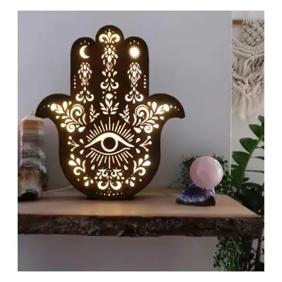 Hamsa _Mandala éjjeli lámpa, fából