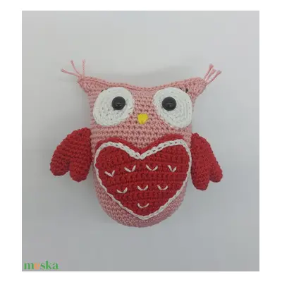 Valentin amigurumi bagoly cukorka tartóval