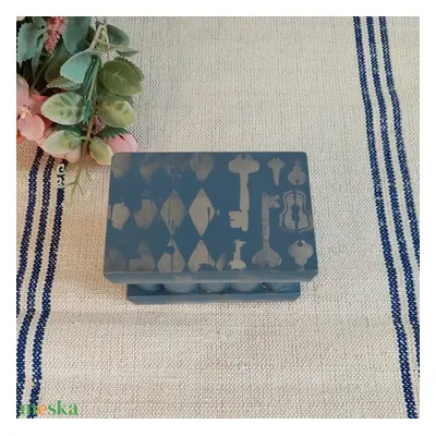 Puzzle doboz/ titkos doboz - vintage kék ezüst kulcsos