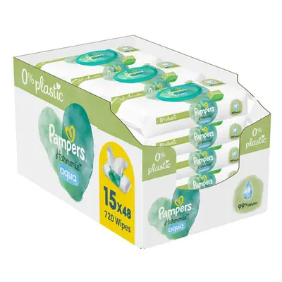 Pampers Harmonie Aqua Platic Free Baba nedves törlőkendő (15× 48 db)