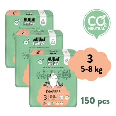 Muumi Baby 3 Midi 5-8 kg (150 db), havi csomag öko pelenka