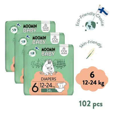 Moomin Baby 6 Maxi 12–24 kg (102 db), havi ökopelenka csomag