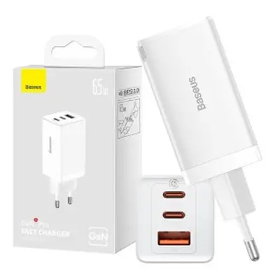 Baseus GaN5 Pro 2xUSB-C + USB (65W) - fehér